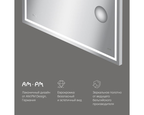 Зеркало настенное AM.PM Gem с LED-подсветкой часами и косметическим зеркалом 100 см M91AMOX1003WG